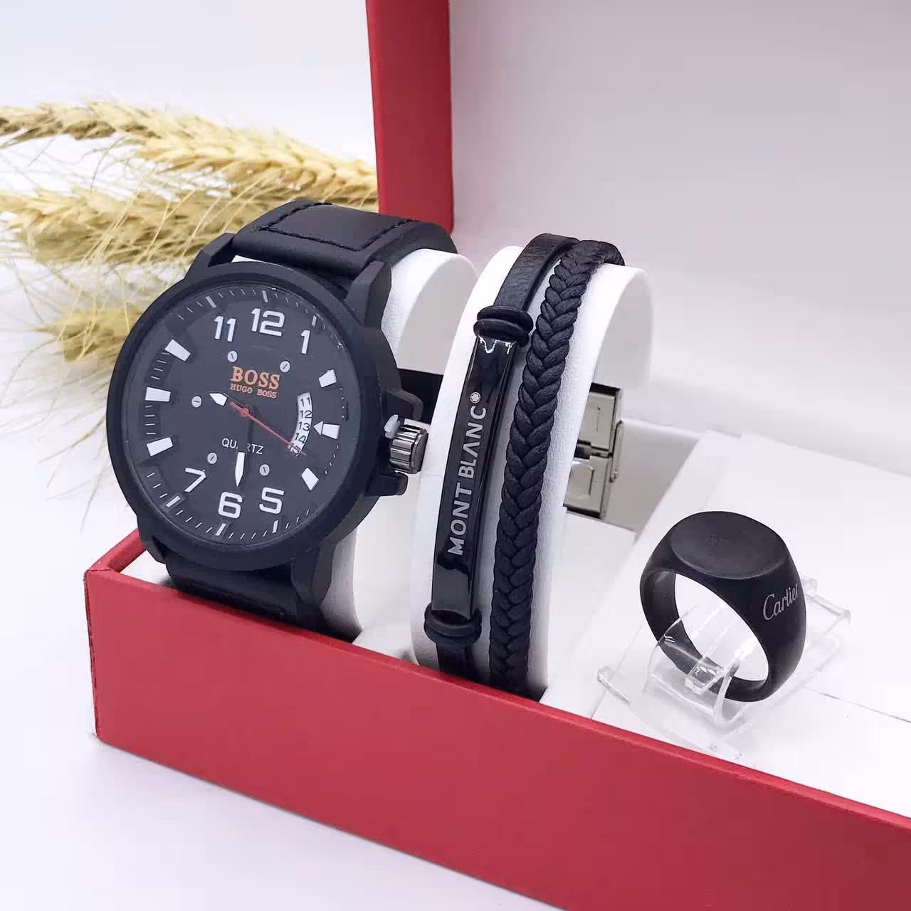 ست لوکس مردانه ساعت دستبند انگشتر 450520620