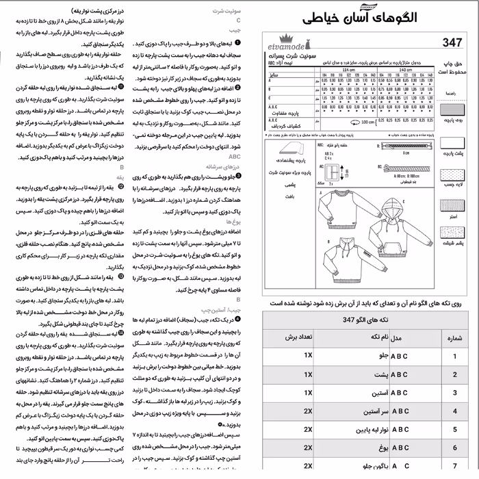 الگو خیاطی بلوز شلوار تونیک و سوییشرت کودک الگوهای آسان خیاطی متد مولر کد 9022 چندسایزه