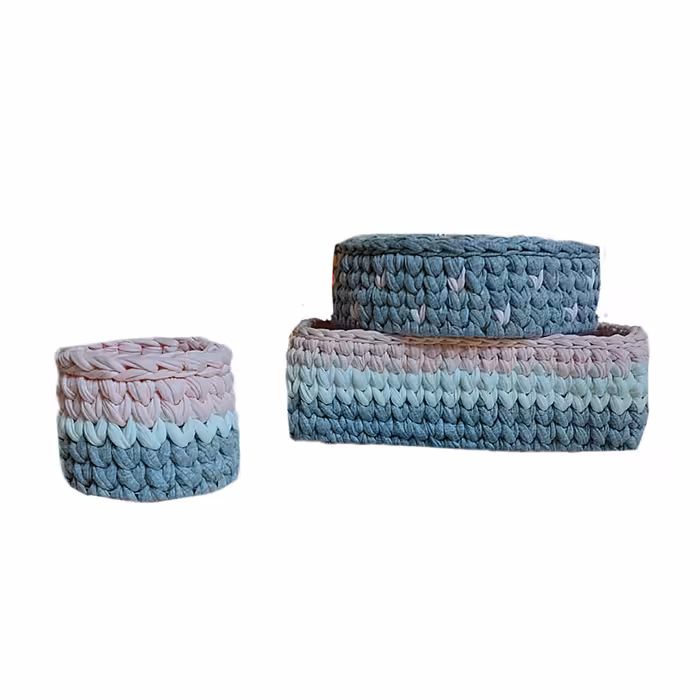 سبد قلاب بافی تریکو طرح سیسمونی کودک کد 1 مجموعه 3 عددی