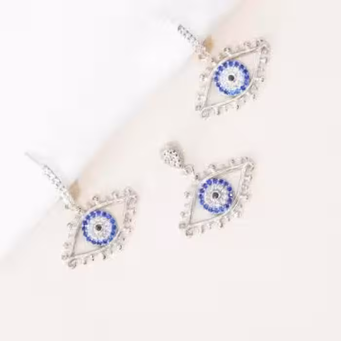 نیمست نقره مدل چشمی نگین ابی عیار 925 کد 1612