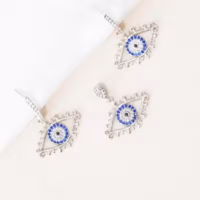 نیمست نقره مدل چشمی نگین ابی عیار 925 کد 1612