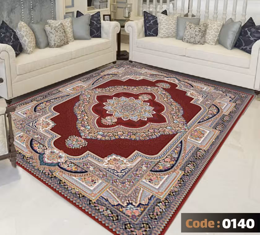 کاورفرش روفرشی دورکشدار گوشه لیفه ای لاکی ، آبی و متنوع کد 0140