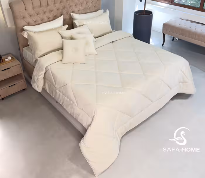 روتختی دو نفره مخمل کالیفرنیا 9 تکه طرح لوزی شیری