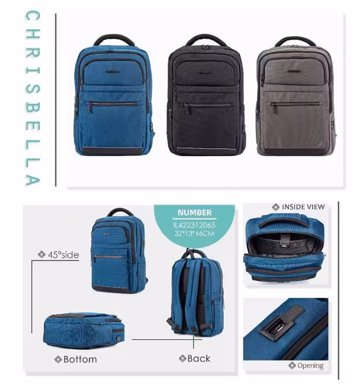 کوله وارداتی پاورکینگ کد IL2065 رنگ طوسی سایز46*13*32