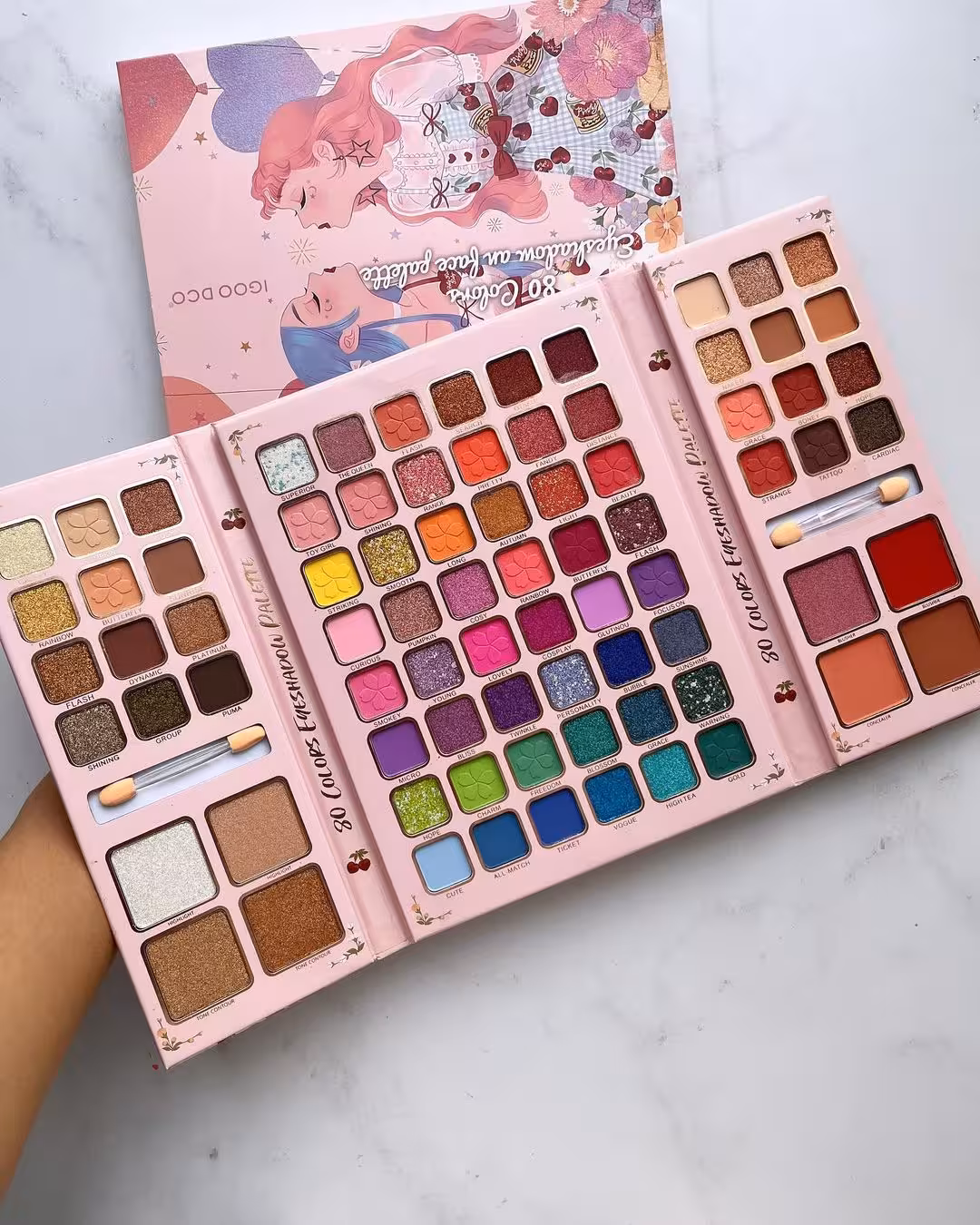 پالت سایه و میکاپ 80 رنگ سایز بزرگ دختر فوق کیوت مدل کتابی بازشو از برند اورجینال igoodcooo با پیگمنت بالا و کیفیت تضمینی مناسب هدیه و استفاده شخصی🎁(پالت میکاپ قیمت اقتصادی)