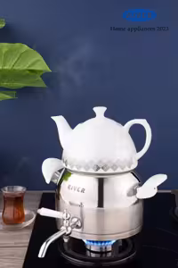 کتری قوری استیل شیر دار 2/7لیتر دسته سفید ریور کد 3887