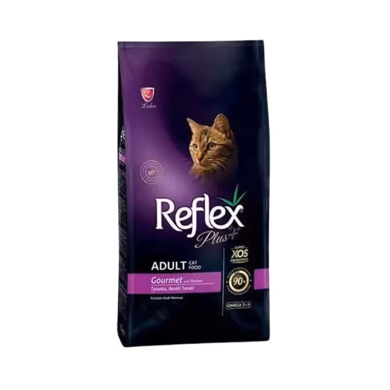 غذای خشک گربه بالغ برند طعم گورمت برند Reflex رفلکس پلاس 15 کیلویی
