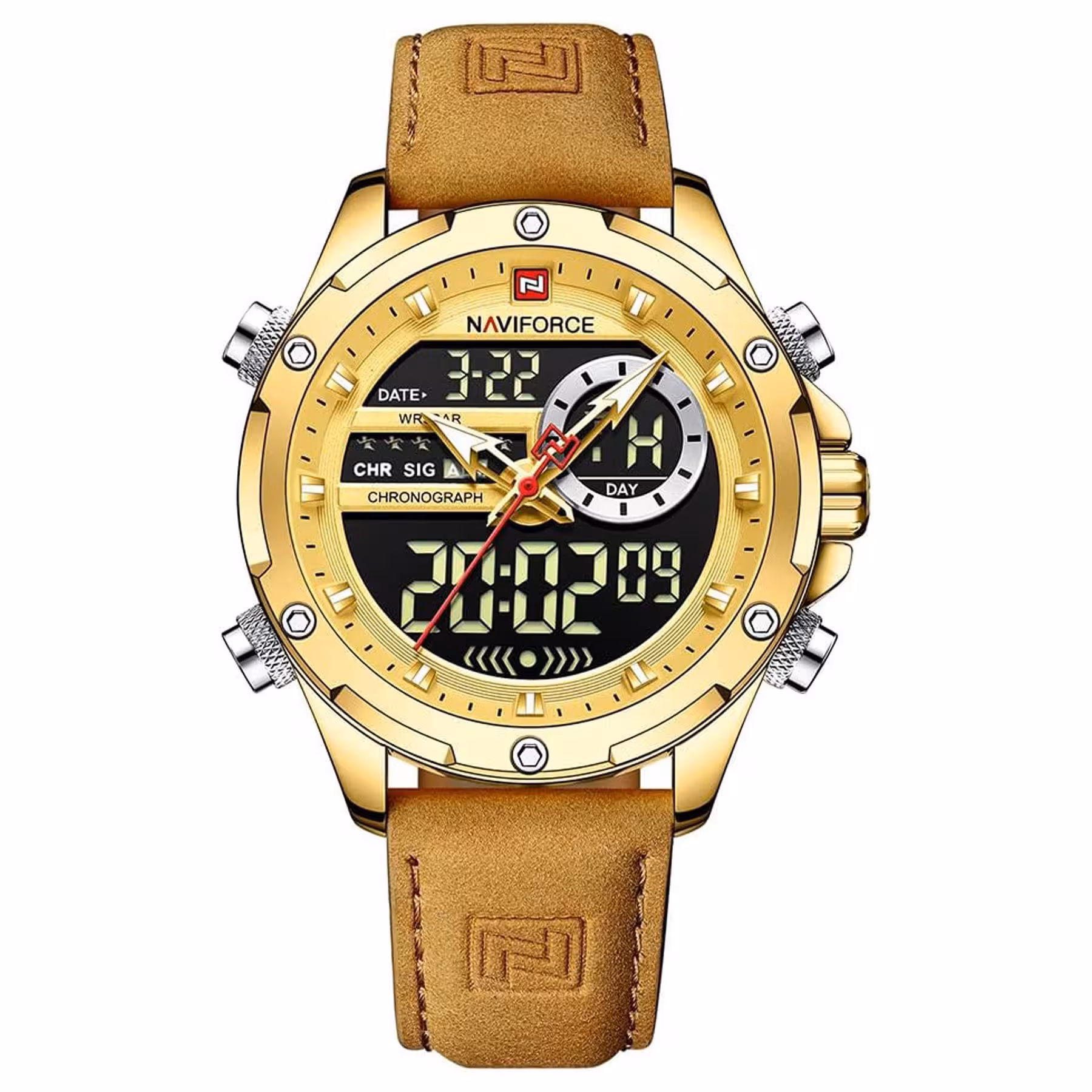 ساعت مچی مردانه چرمی ضدآب NAVIFORCE Men Military Multifunction Sport Waterproof Leather Watch