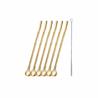 نی شربت خوری استیل طلایی بسته 6 عددی