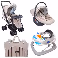 ست کالسکه و کریر مدل راه راه به همراه روروئک و ساک لوازم کودک