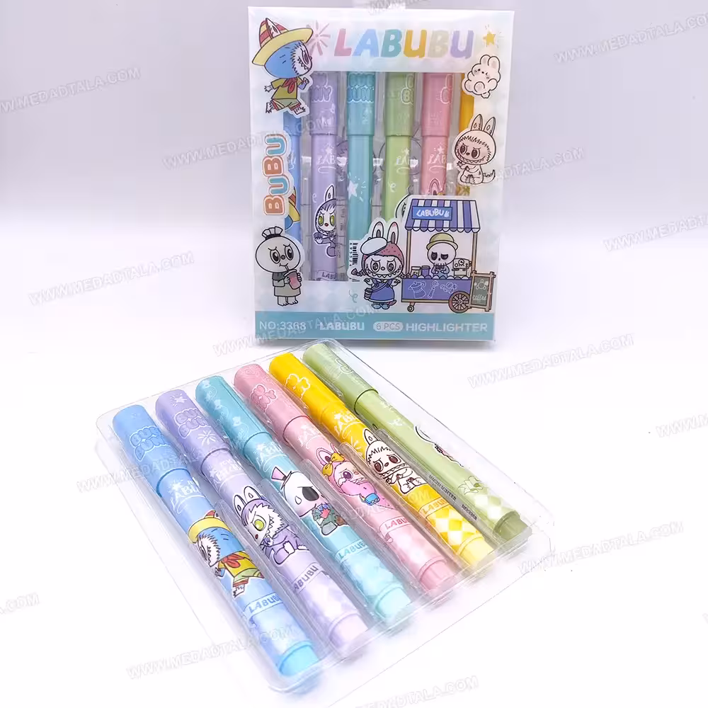 هایلایتر جعبه طلقی 6 عددی لبوبو LABUBU