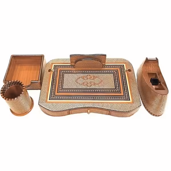 ست نفیس لوازم رومیزی اداری خاتم کاری با جعبه مخمل