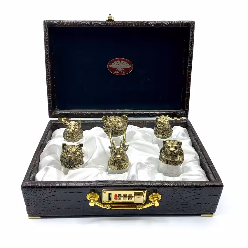 ست هدیه شات 4 عددی حیوان جعبه قهوه ای سوخته کد 710056