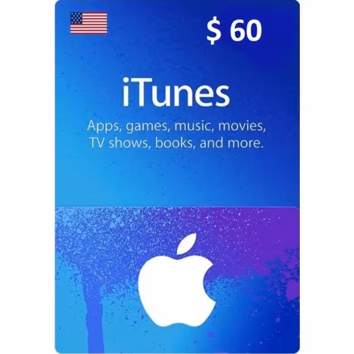 خرید گیفت کارت اپل 60 دلاری 60 Apple iTunes Gift Card USA با بهترین قیمت
