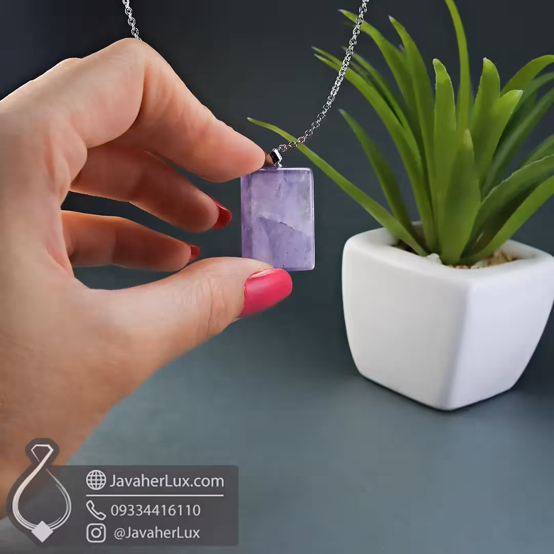 گردنبند سنگ آمیتیست زیبا و معدنی تراش مستطیل مدل برشان _ کد 400275