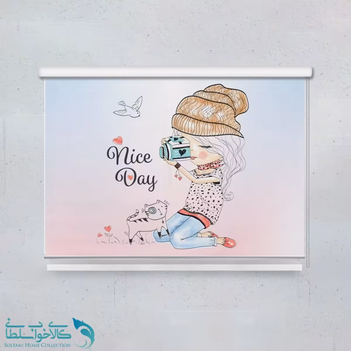 پرده شید اتاق کودک طرح دختر عکاس کد A1722