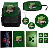 کوله پشتی طرح ماینکرفت کد Minecraft A6 به همراه دفتر مشق و جامدادی و زیر لیوانی و جاکلیدی مجموعه 12 عددی | چاوه