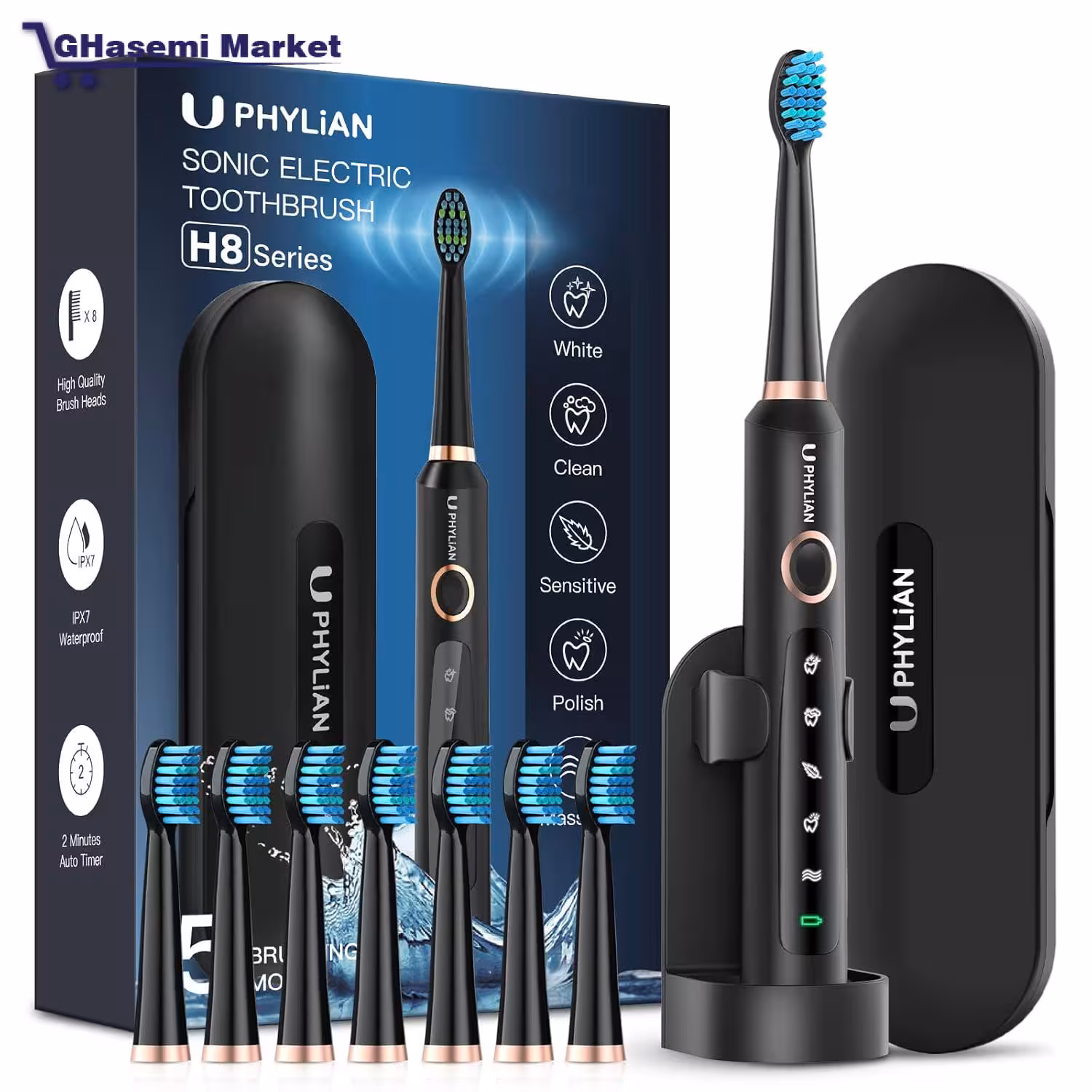مسواک برقی فیلیان اورجینال 5حالته با 8 سری یدک برند PHYLIAN سری H8