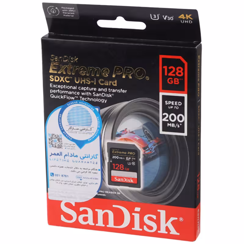 کارت حافظه SD سن دیسک مدل Extreme Pro SDXC استاندارد U3 کلاس 10 ظرفیت 128 گیگابایت