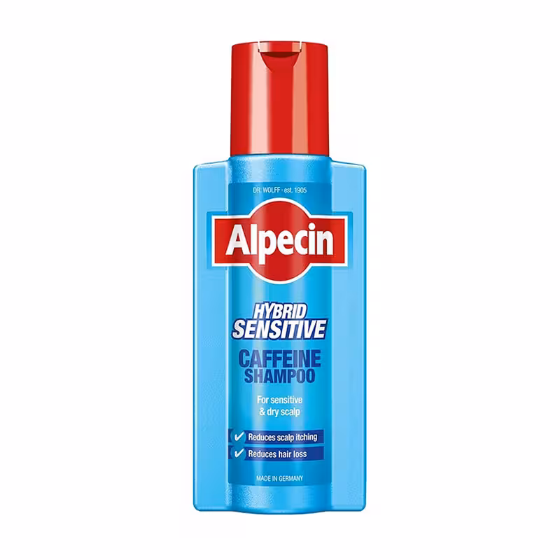 شامپو موهای حساس کافئین آلپسین مدل HYBRID حجم 250ml