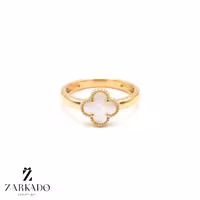 انگشتر طلا طرح ونکلیف تک گل سنگ سفید صدفی سایز کوچک - زرکادو