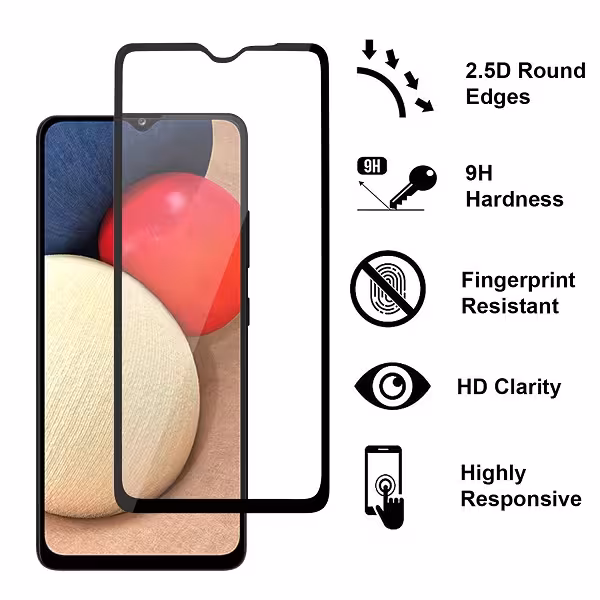گلس A02s گلس گوشی سامسونگ A02s تمام صفحه شیشه ای گلس محافظ صفحه سامسونگ Full tempered glass for Samsung A02s