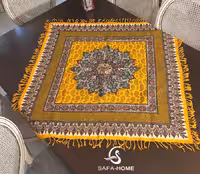 رومیزی قلمکاری ترنج مربع 100*100 خردلی