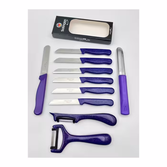 ست 10 عددی چاقوی میوه‌خوری، پوست‌کن و ابزار تزئین زولینگن | Solingen | مدل کلیور سیم‌دار | رنگ بنفش | تیغه استیل ضدزنگ | طراحی ارگونومیک | مناسب برای آشپزخانه و پذیرایی | ساخت آلمان