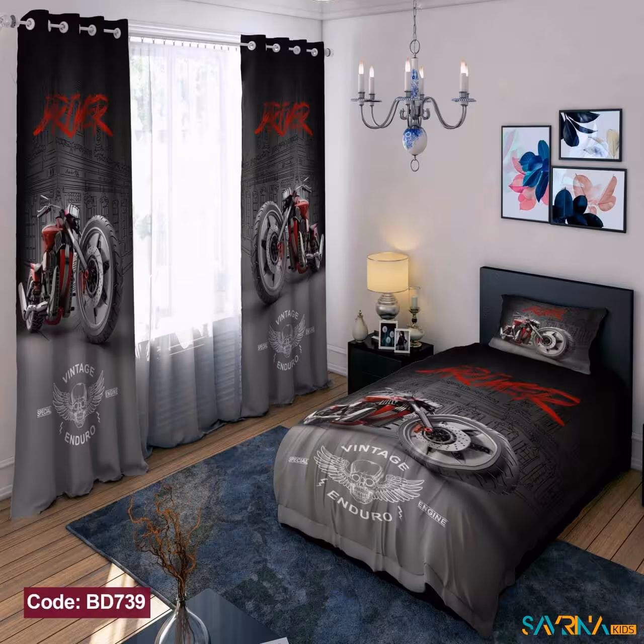 ست اتاق خواب پسرانه طرح موتور مسابقه کد BD739