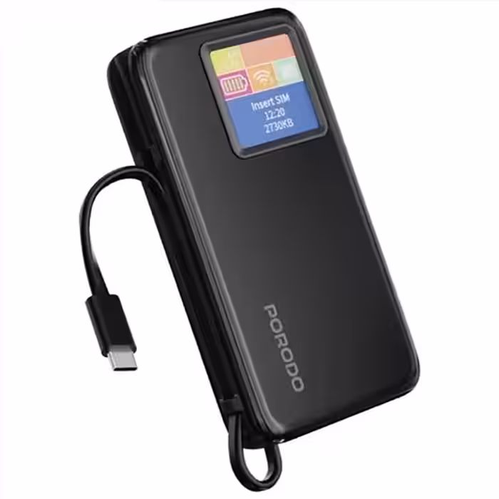 مودم جیبی و پاوربانک 10000 پرودو Porodo 4G LTE|WiFi 6 Pocket Router with Power Bank PDPBFCH087BK
