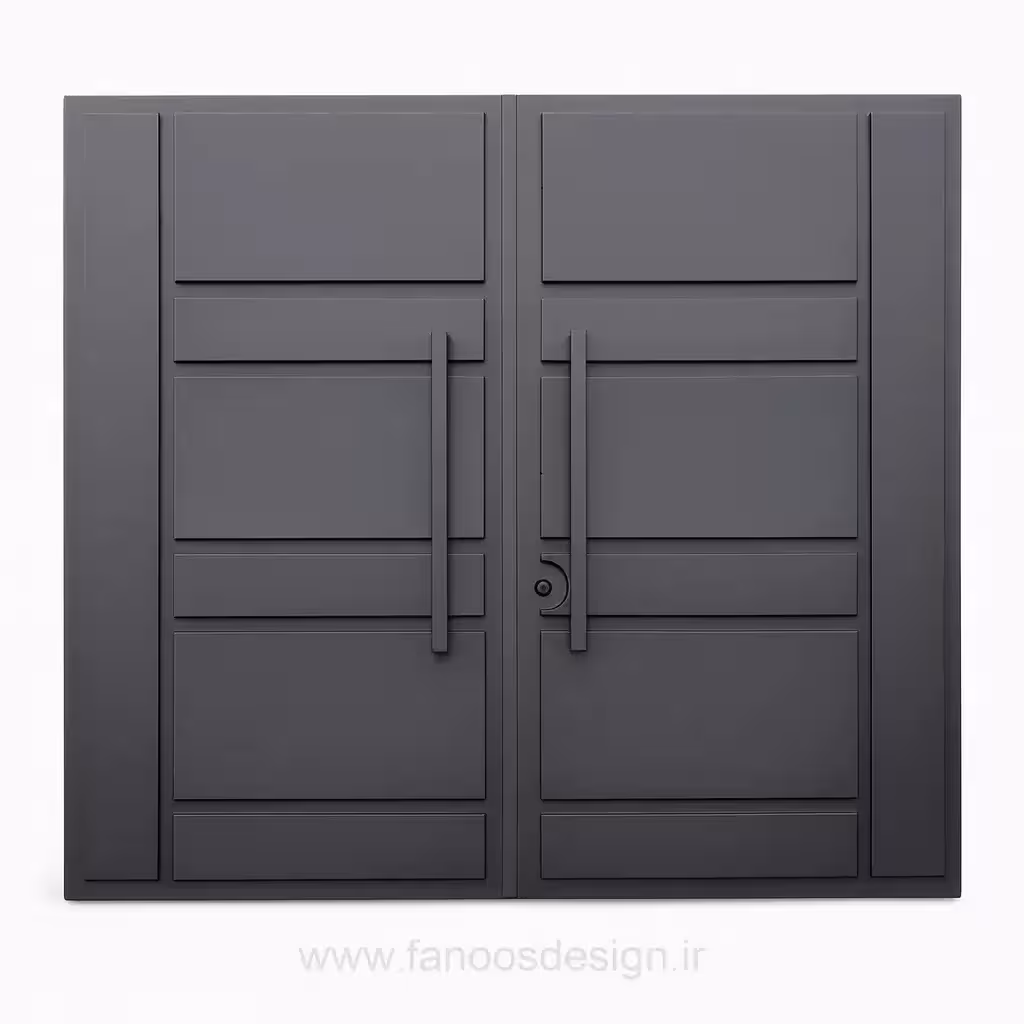 درب حیاط آهنی مدرن طرح کرکره‌ای عمودی با رنگ طوسی تیره – کد 30166