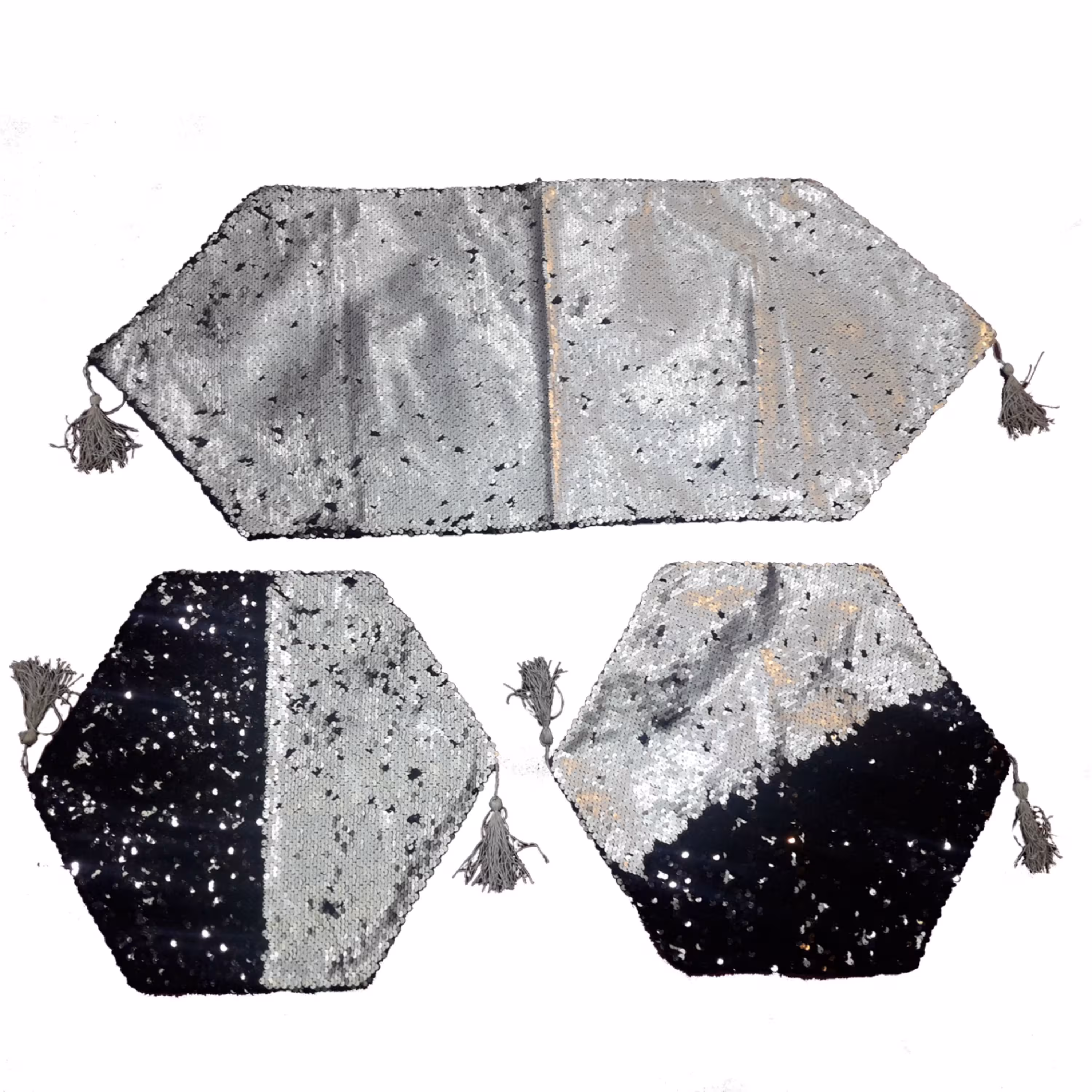 ست رومیزی3 تکه پولک نقره ای و مشکی (کد 40064)