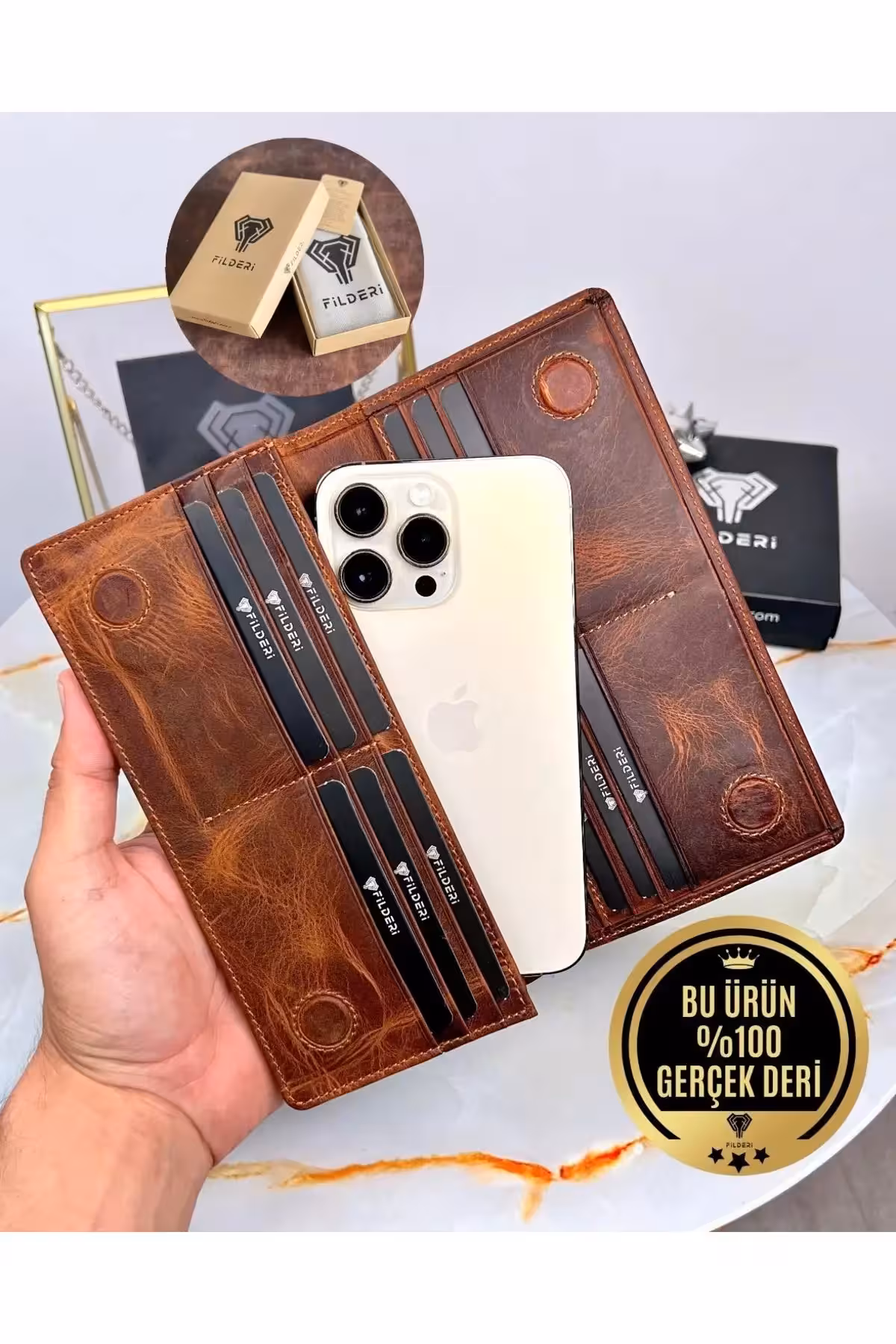 کیف پول چرم با محفظه تلفن، آهنربا و بند دستی، پاراپورتفولیوی بزرگ 2028 - 2051