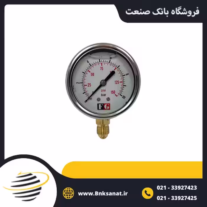 گیج فشار FG چین روغنی عمودی صفحه 6 سانتی متر