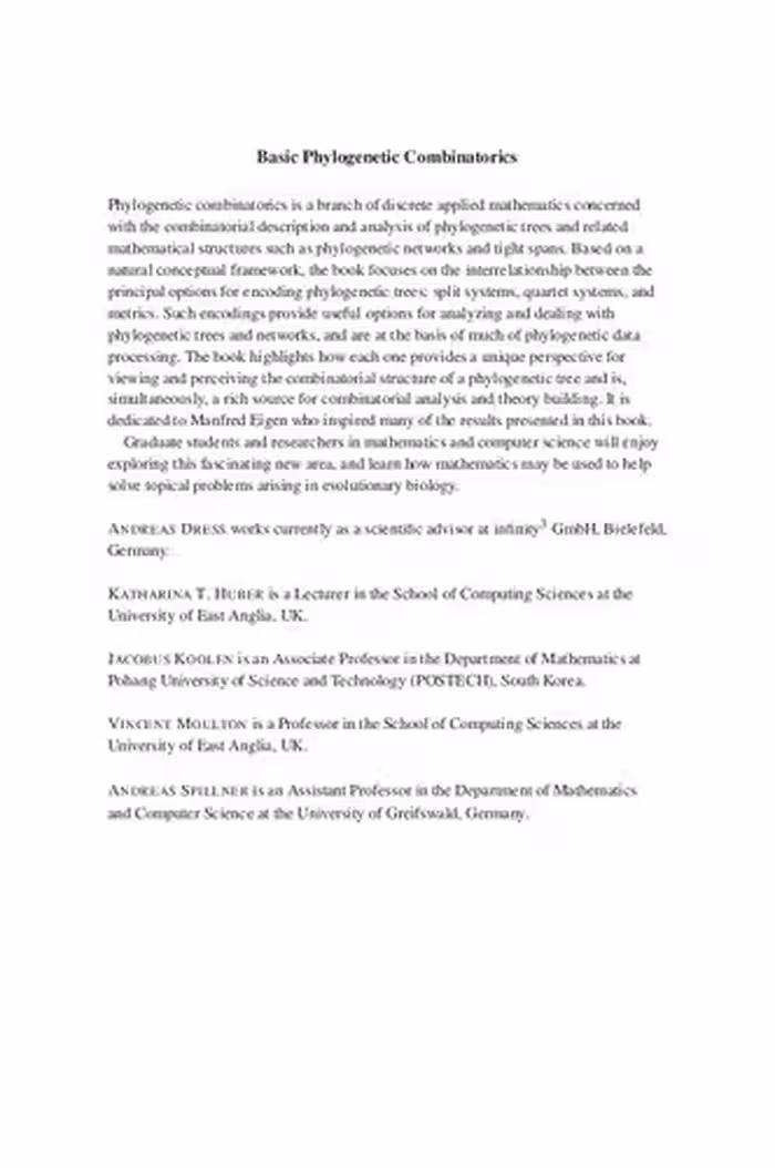 خرید و دانلود نسخه کامل کتاب Basic Phylogenetic Combinatorics