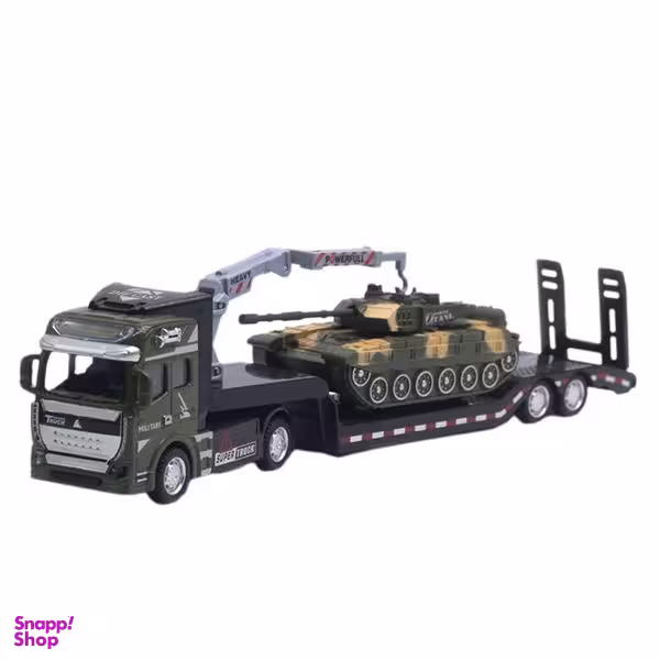 ماشین بازی مدل کامیون 8 چرخ حمل تانک مجموعه  2 عددی