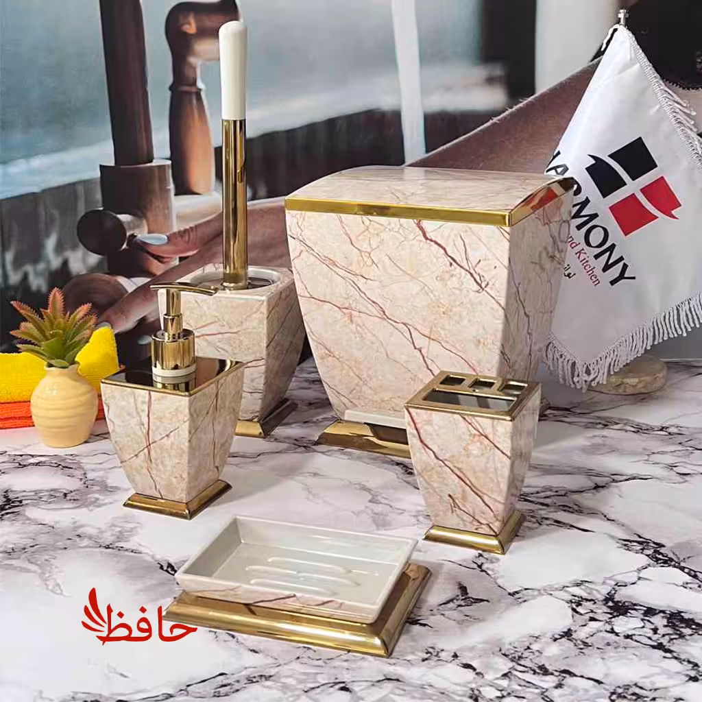 ست سرویس بهداشتی هارمونی مدل آوا طرح سنگ کرم وانیلی