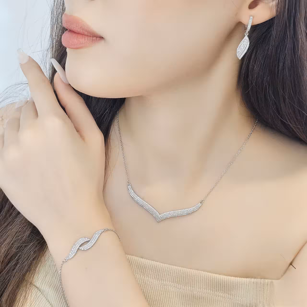 سرویس تنیسی نقره جواهری زنانه کد 60618