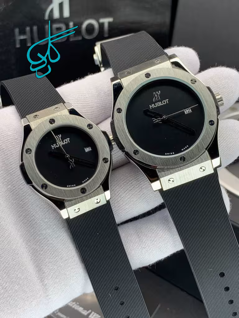 خرید ست ساعت زنانه و مردانه هابلوت Hublot بند رابر کیفیت عالی رنگ ثابت کد 2116865 - ردگل