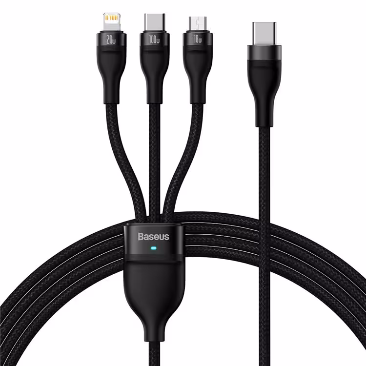 کابل تبدیل USB به USB-C / microUSB / لایتنینگ باسئوس مدل  CASS030201 100W طول 1.5 متر