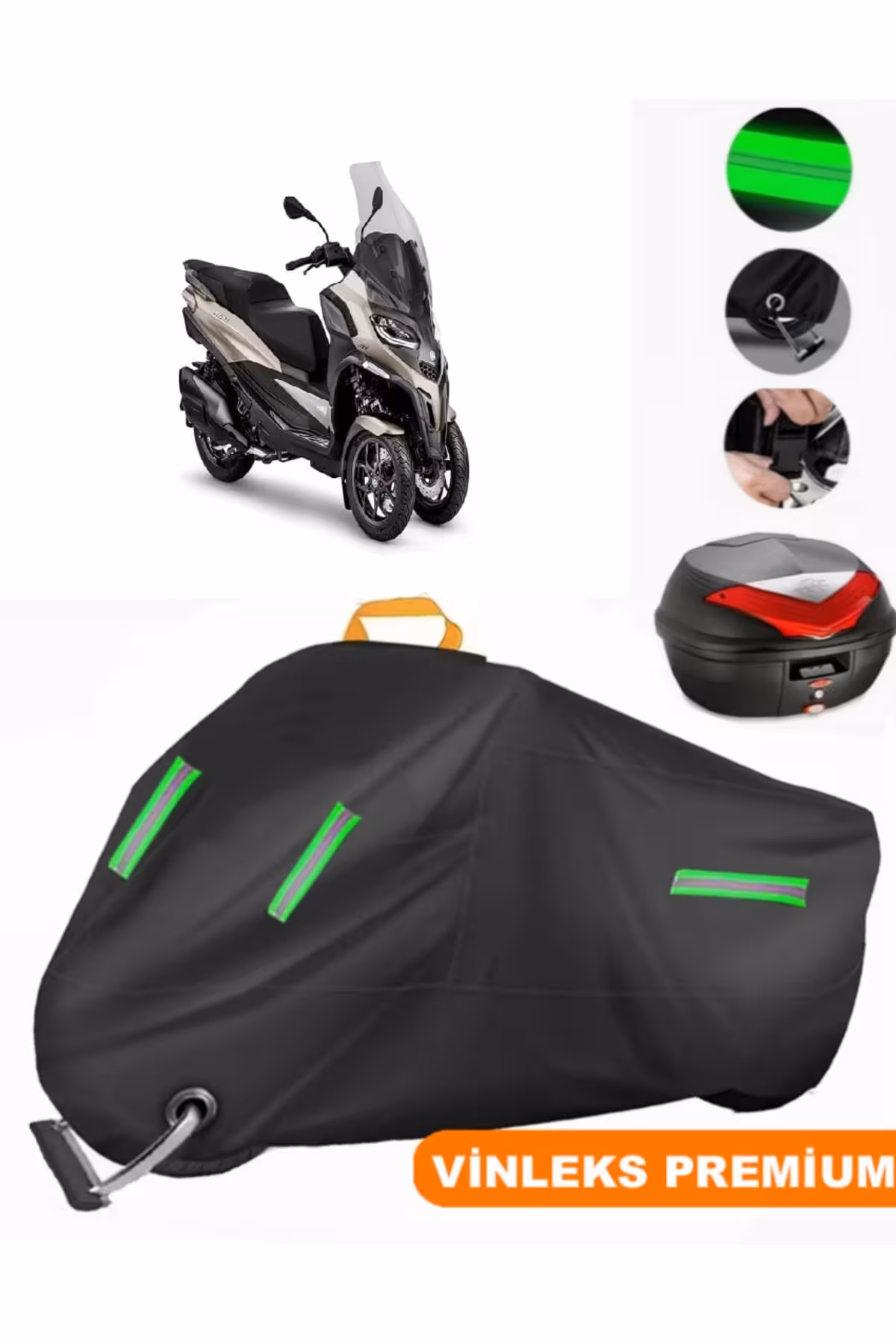 چادر موتورسیکلت مشکی VINLEX PIAGGIO MP3 530 منحصر به فرد کیسه عقب سازگار با موتور سیکلت براندا قفل MotoEn