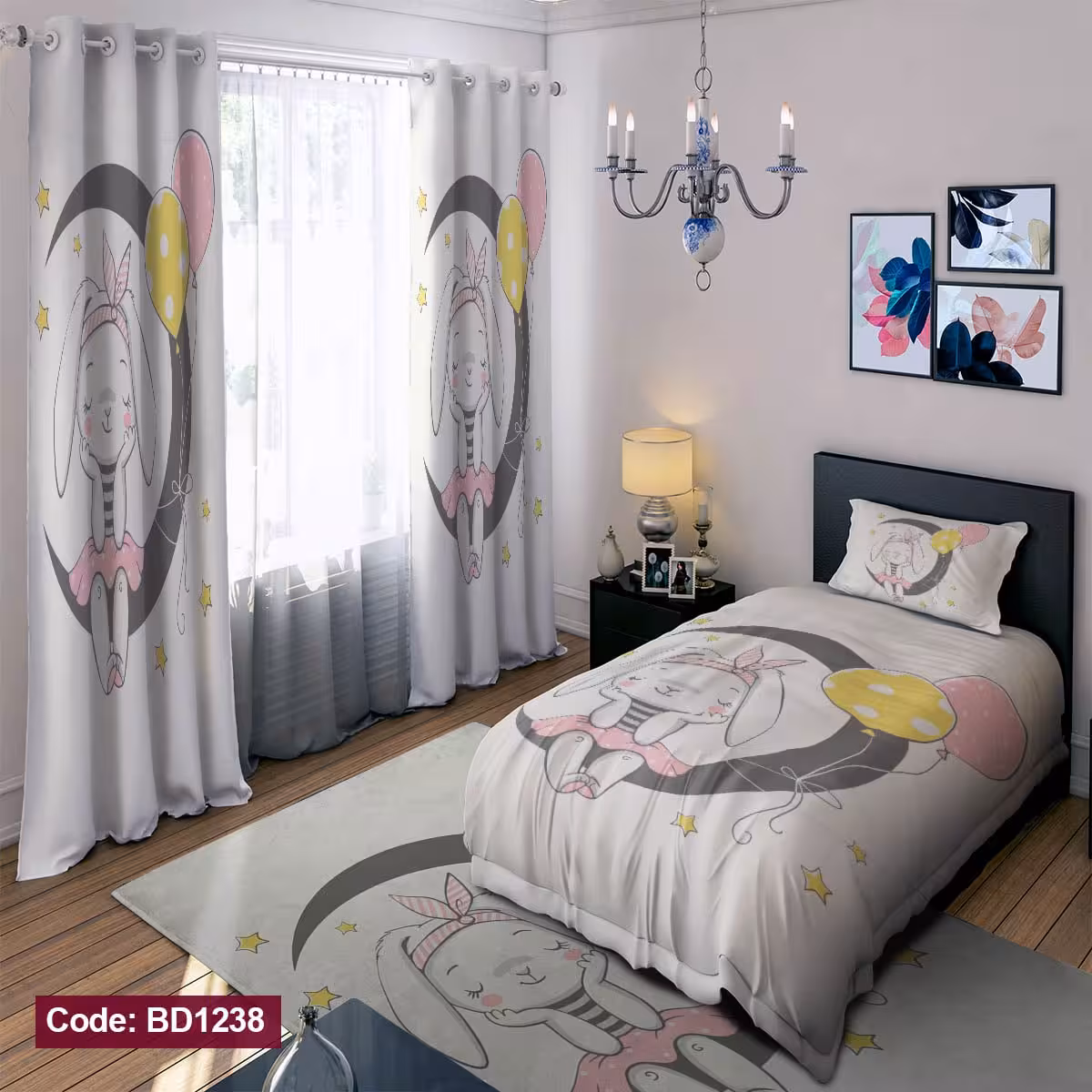 پرده پانچی مخمل چاپی دخترانه کد 1238