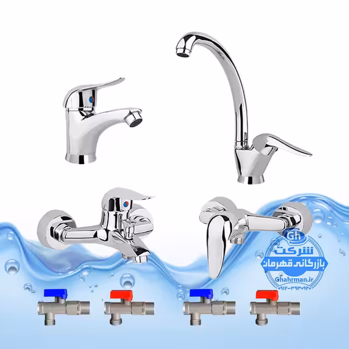 ست 8 عددی شیرآلات برند آیدا صنعت مدل قهرمان اردکی | شیر ظرفشویی   روشویی   حمام   توالت   چهار عدد شیر پیسوار دتاس | کروم براق
