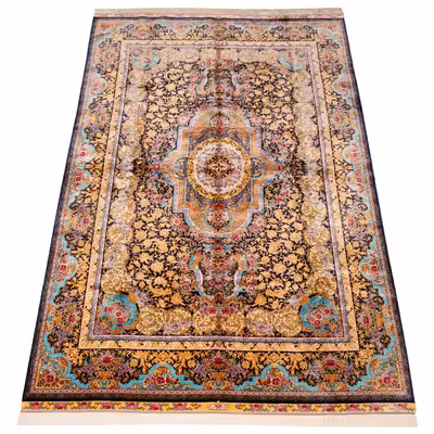 فرش ماشینی کد 358 طرح ترنجی زمینه مشکی