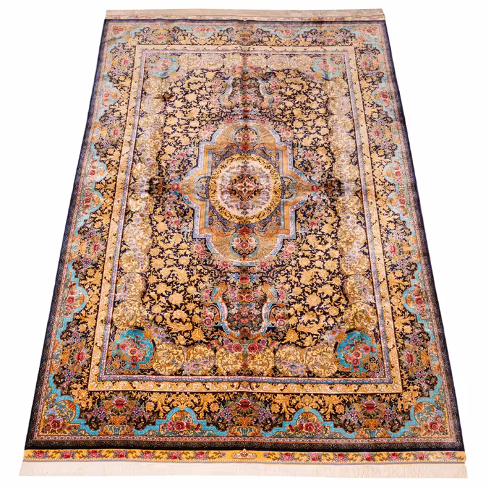 فرش ماشینی کد 358 طرح ترنجی زمینه مشکی