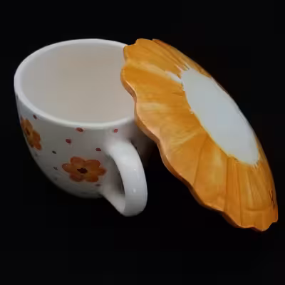  ست فنجان و نعلبکی سرامیکی هیوا طرح آفتاب گردان کمر باریک کد 10882035