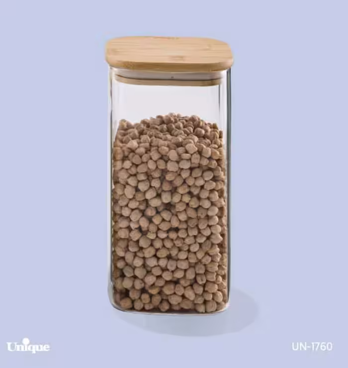 بانکه شیشه ای درب چوبی مربع 20سانت یونیک کد UN-1760