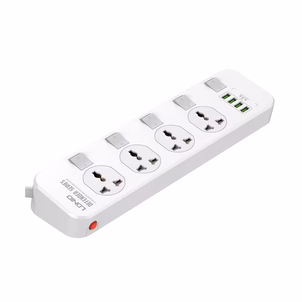 چند راهی برق و شارژر الدینیو LDNIO SC4408 Defender Series Power Strip UK دارای 4 پورت USB