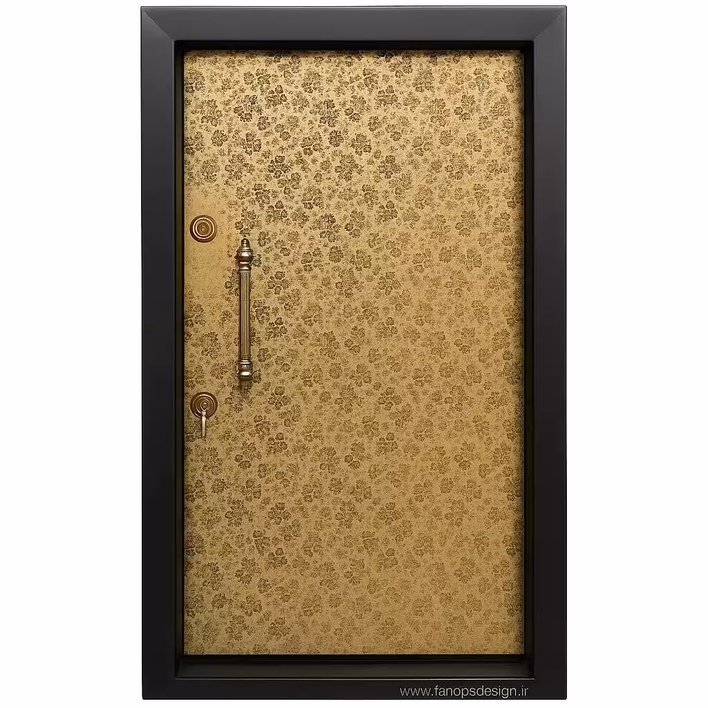 درب ضد سرقت استیل طلایی گلدار با قاب مشکی  کد 30190