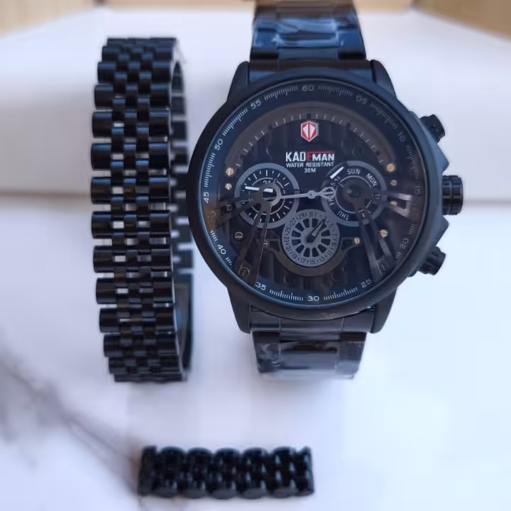 ست ساعت دستبند انگشتر مردانه مشکی استیل